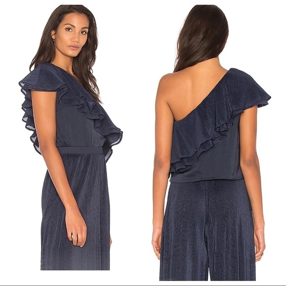 Revolve Capulet Navy One Shoulder Ruffle Top NWT L - Picture 2 of 7